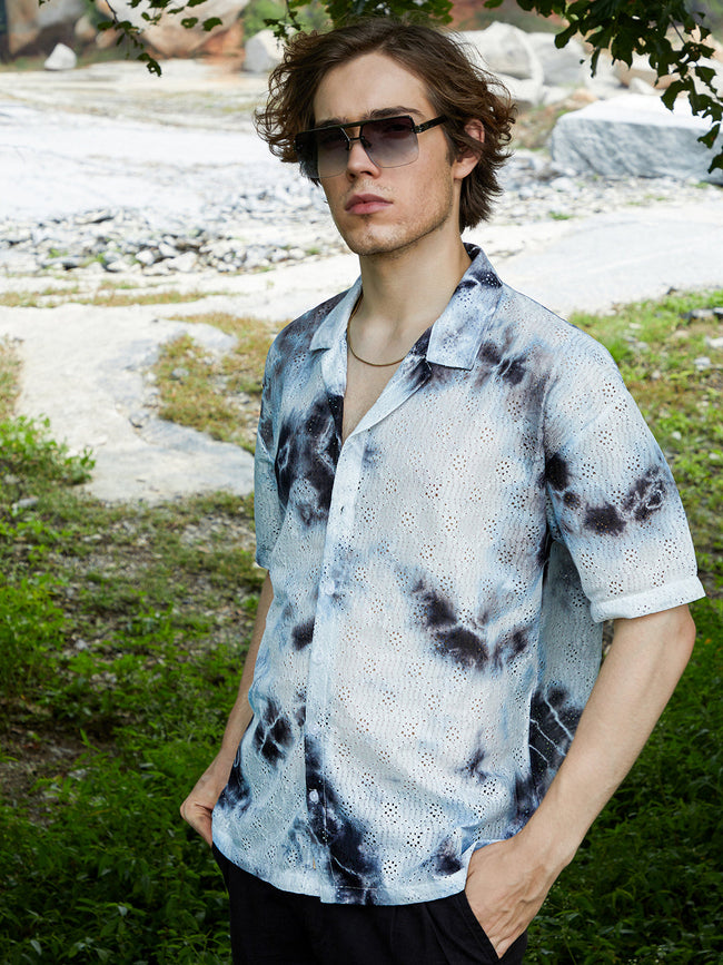 Men Charcoal Grey Tie-Dye Knit Oversized Shirt
