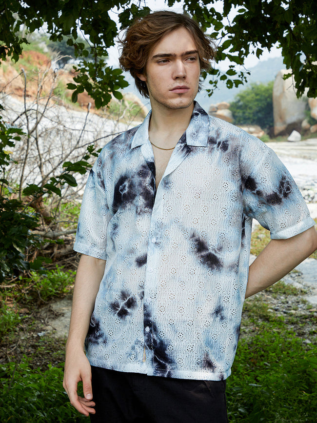 Men Charcoal Grey Tie-Dye Knit Oversized Shirt