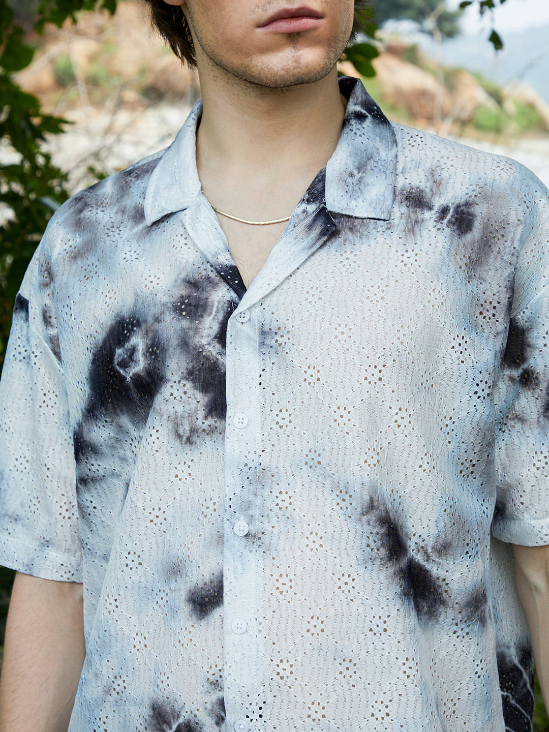 Men Charcoal Grey Tie-Dye Knit Oversized Shirt