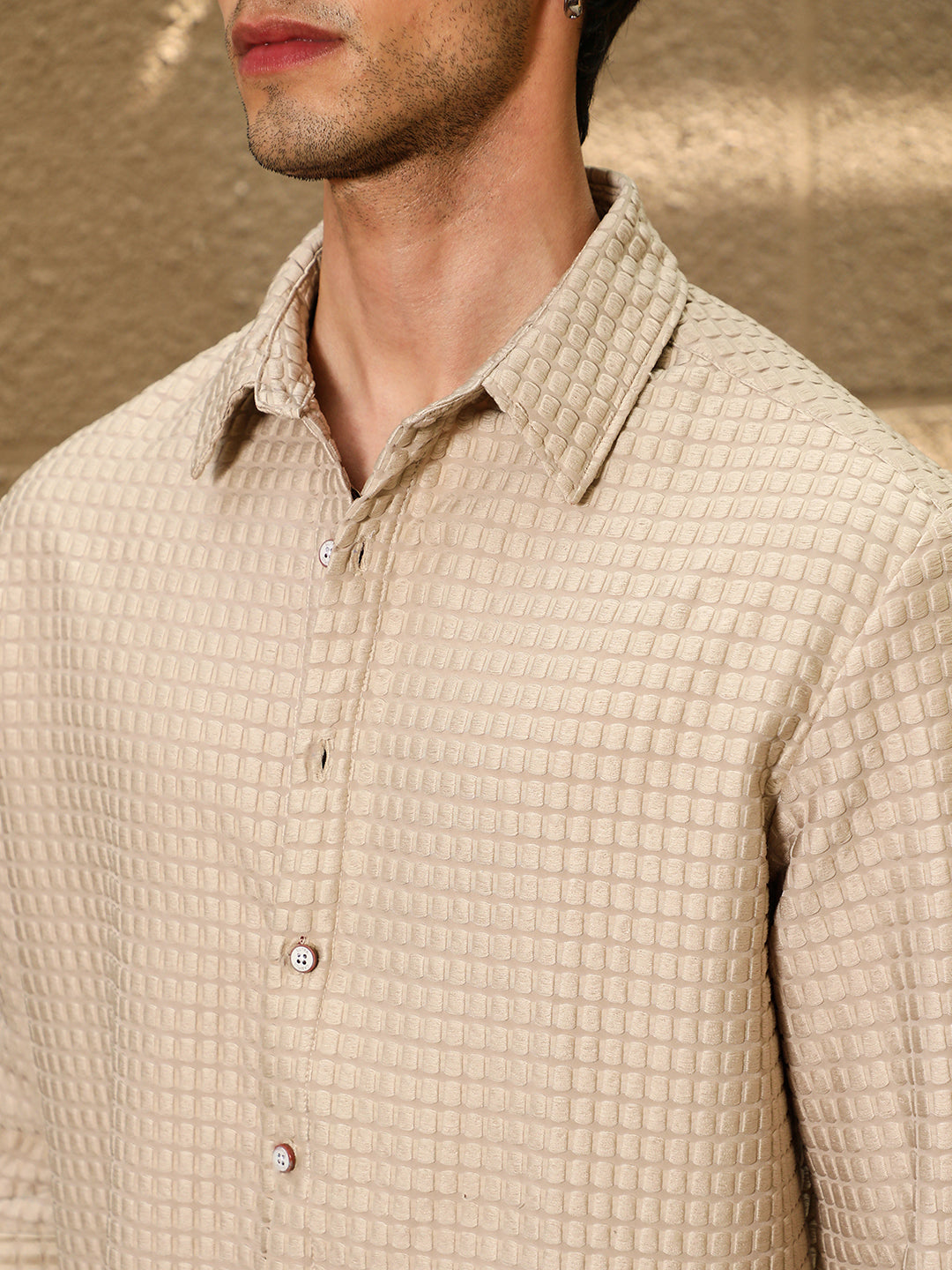 Men Buff Beige Quad-Tactile Oversized Shirt