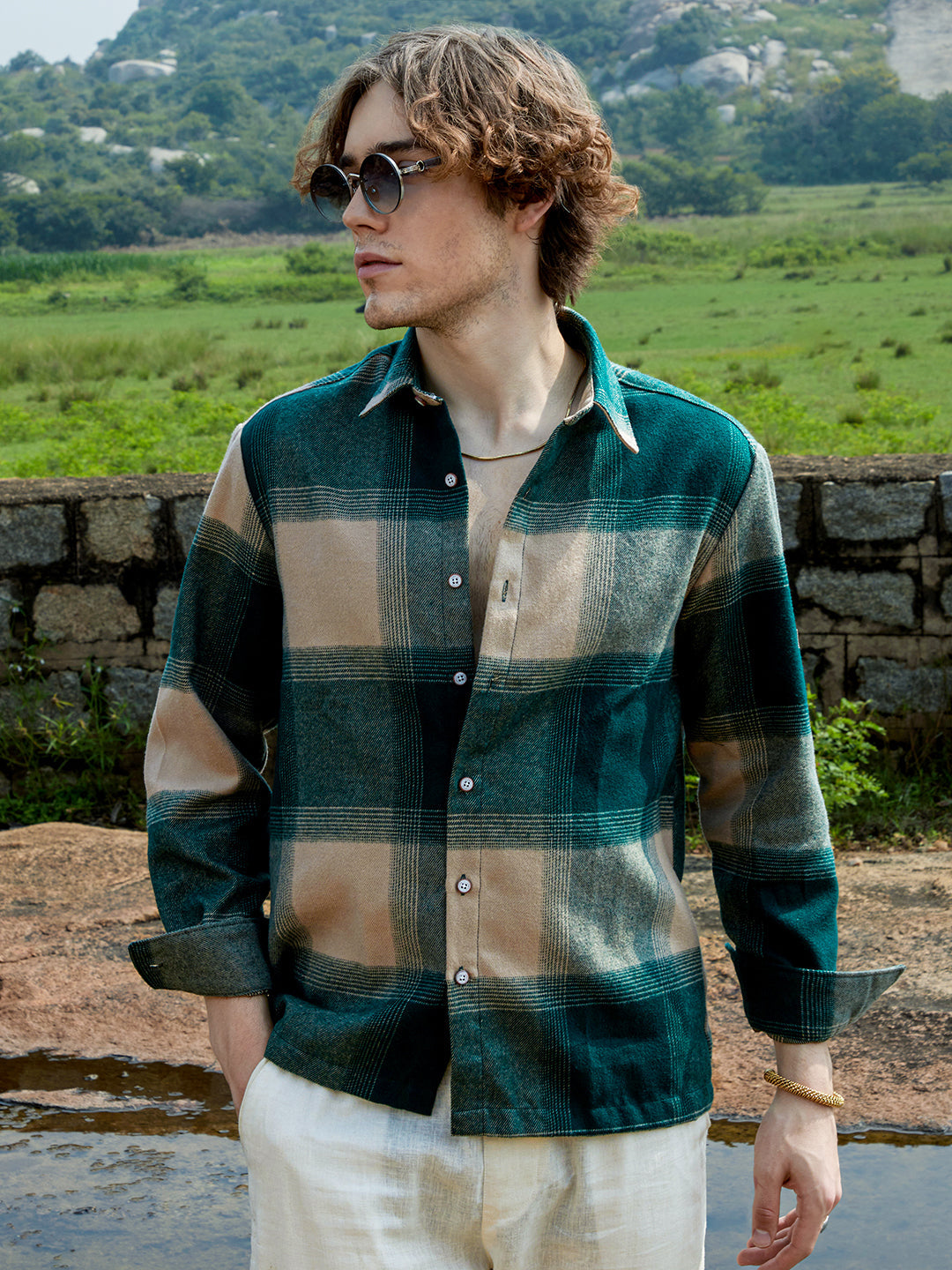Men Cotton Blend Checks Shirt - Image 1
