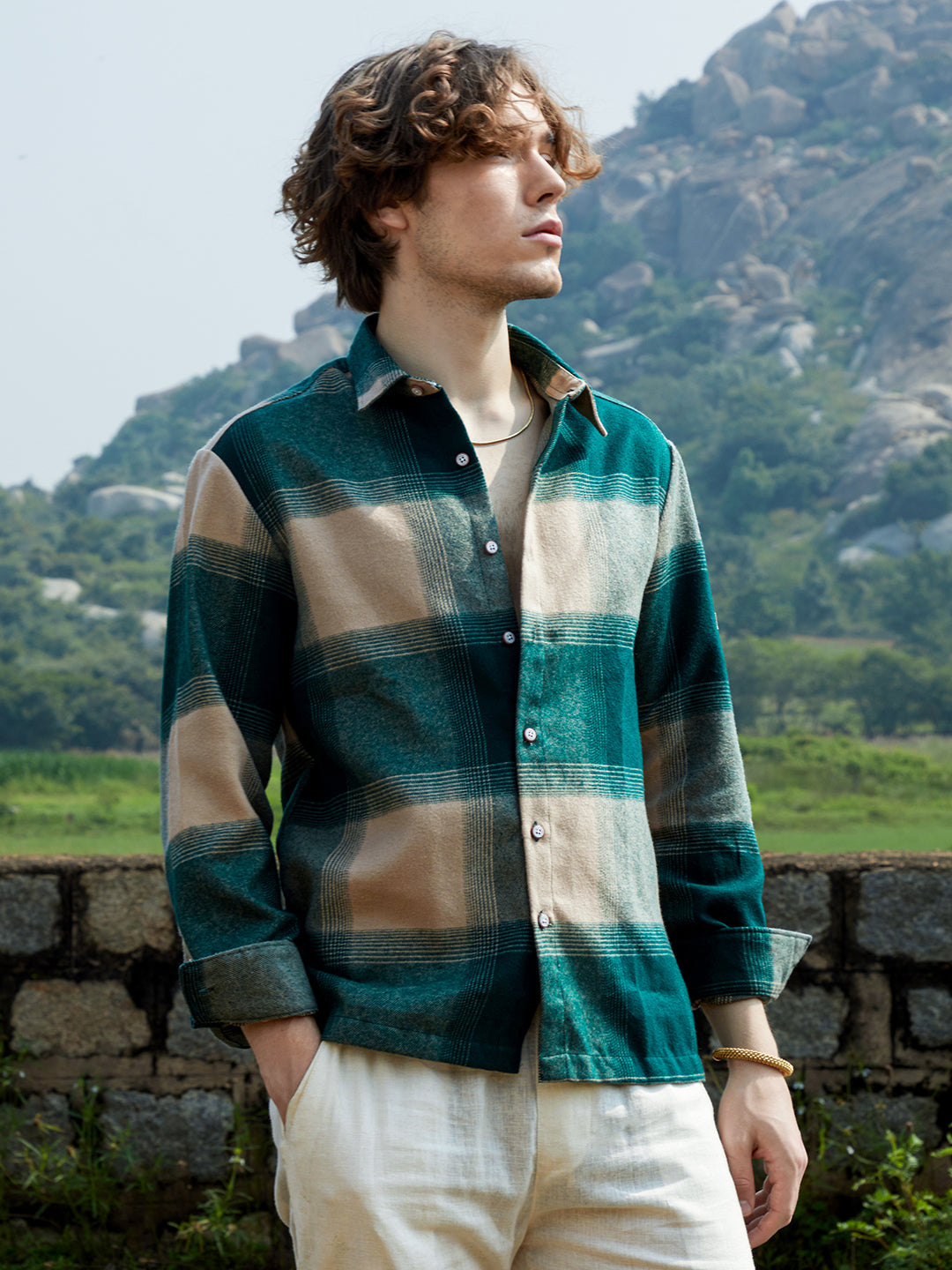Men Cotton Blend Checks Shirt