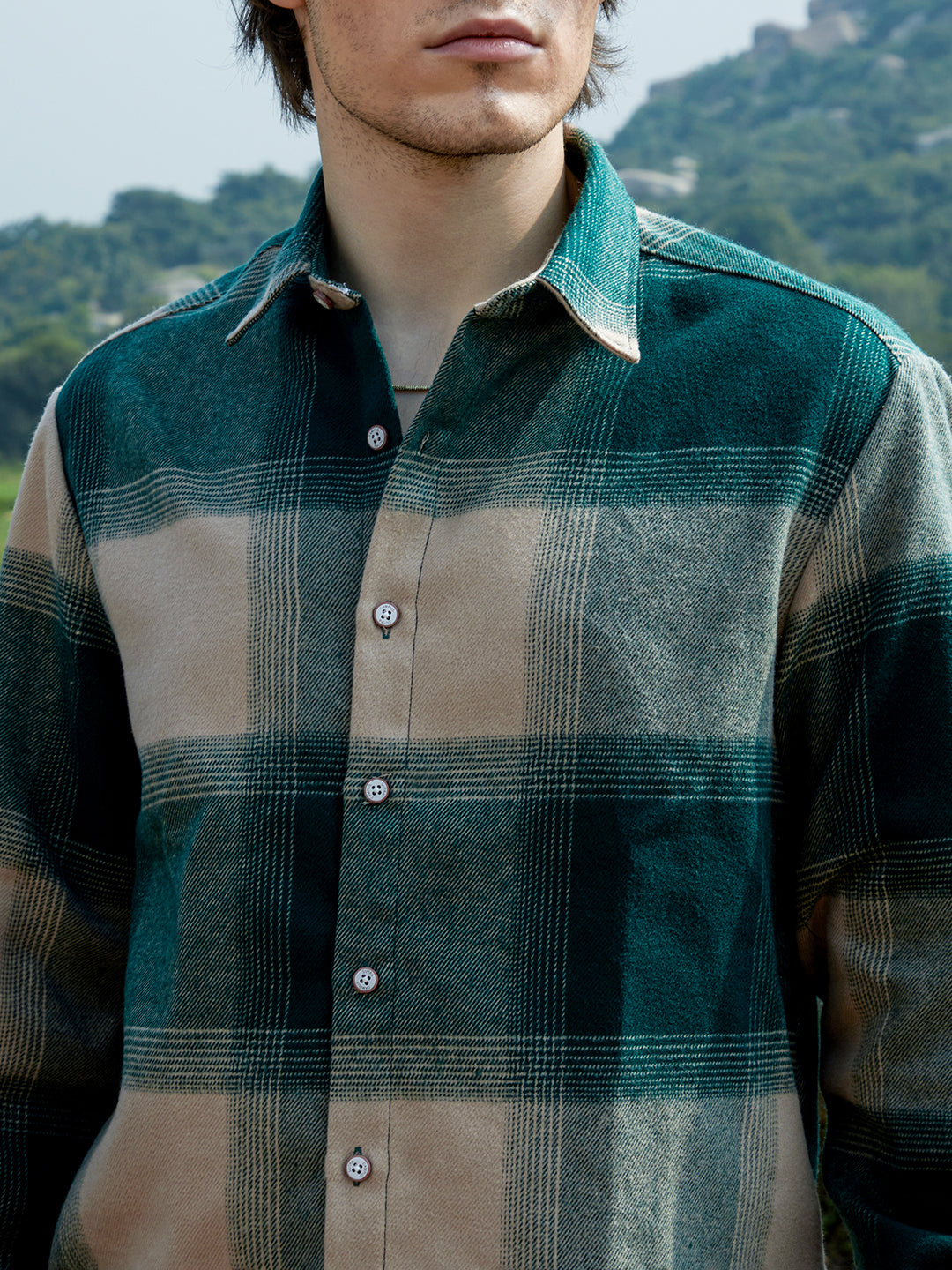 Men Cotton Blend Checks Shirt