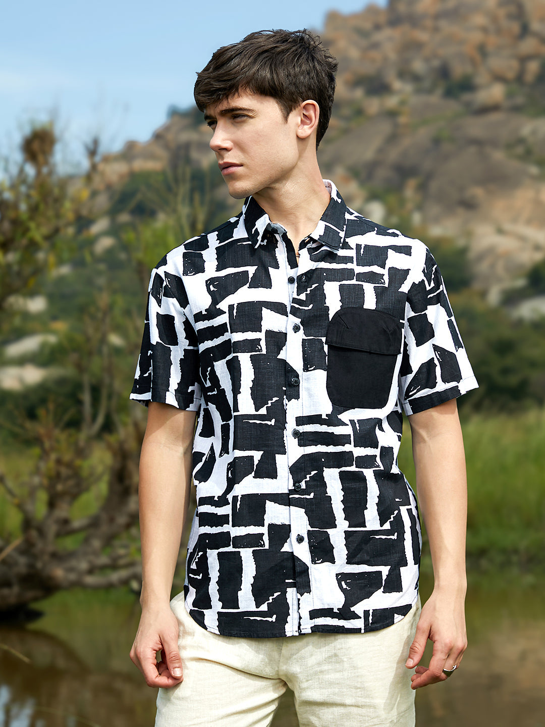 Men Man Made Fabric Oversized Printed Shirt