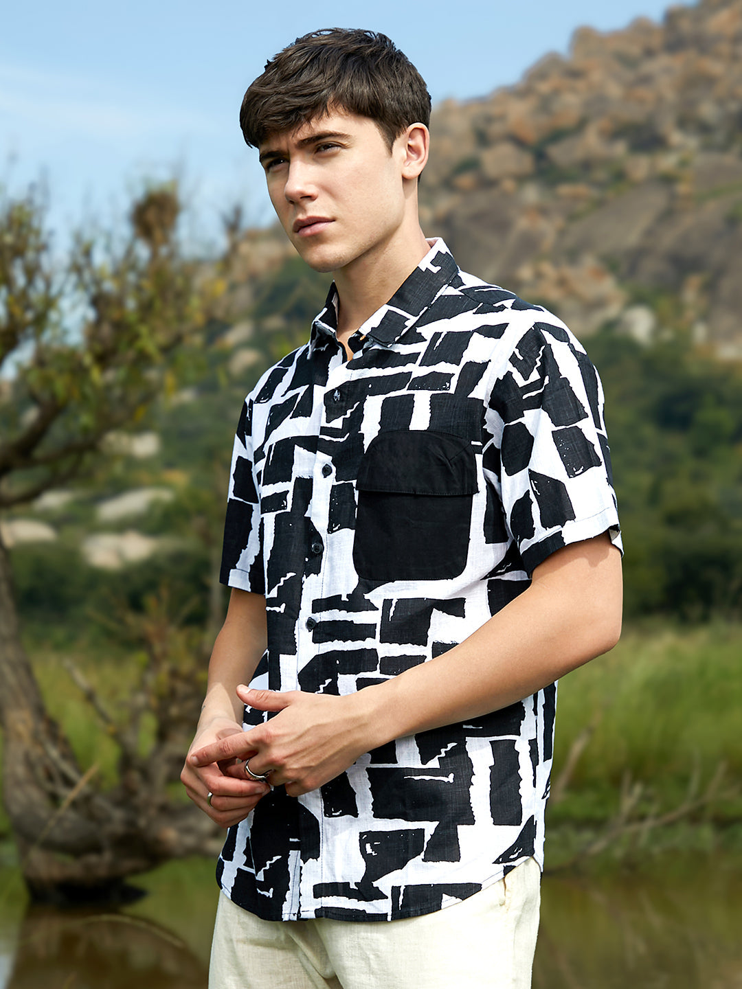 Men Man Made Fabric Oversized Printed Shirt