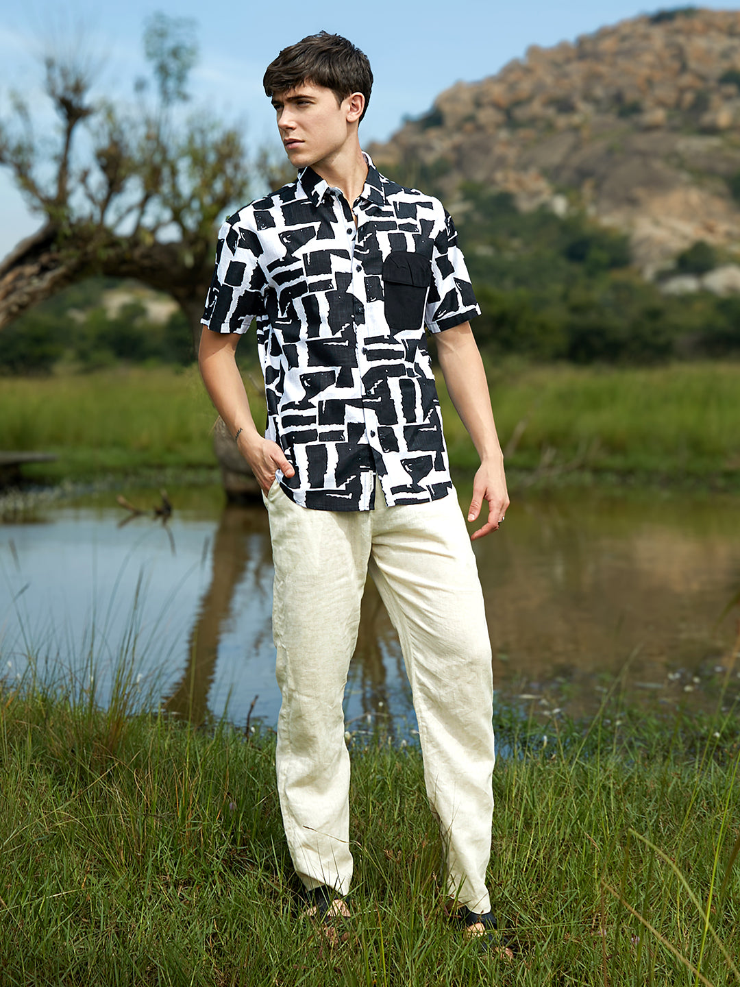 Men Man Made Fabric Oversized Printed Shirt