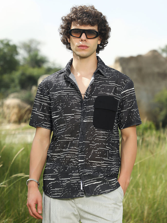Men Midnight Black Flick-Block Shirt