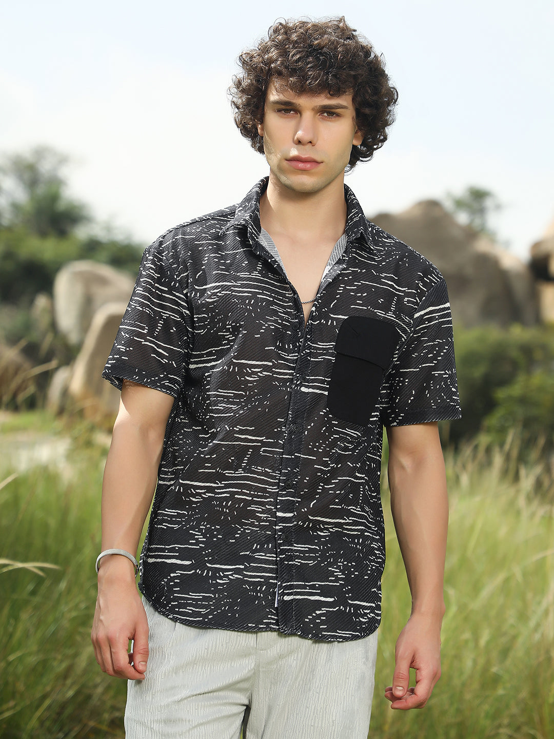Men Midnight Black Flick-Block Shirt