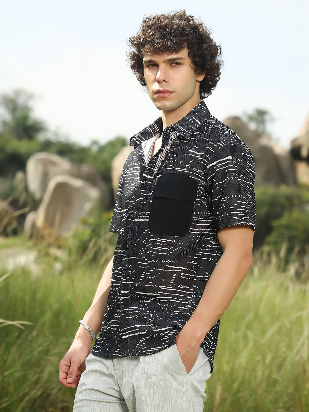 Men Midnight Black Flick-Block Shirt