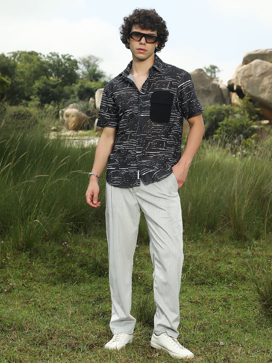 Men Midnight Black Flick-Block Shirt