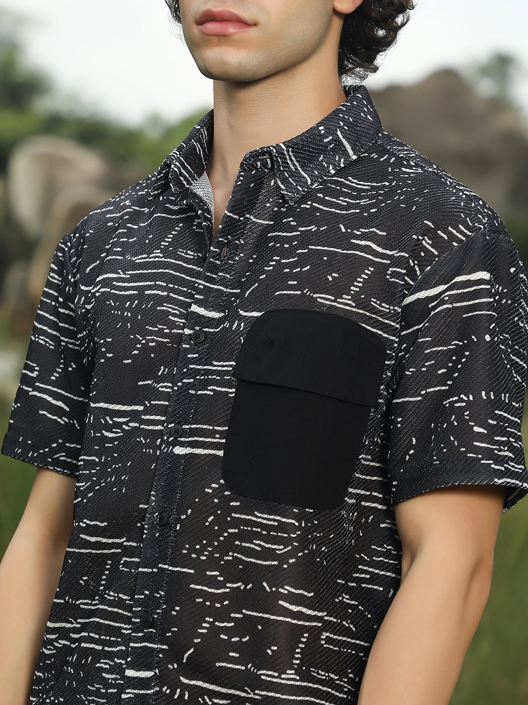 Men Midnight Black Flick-Block Shirt