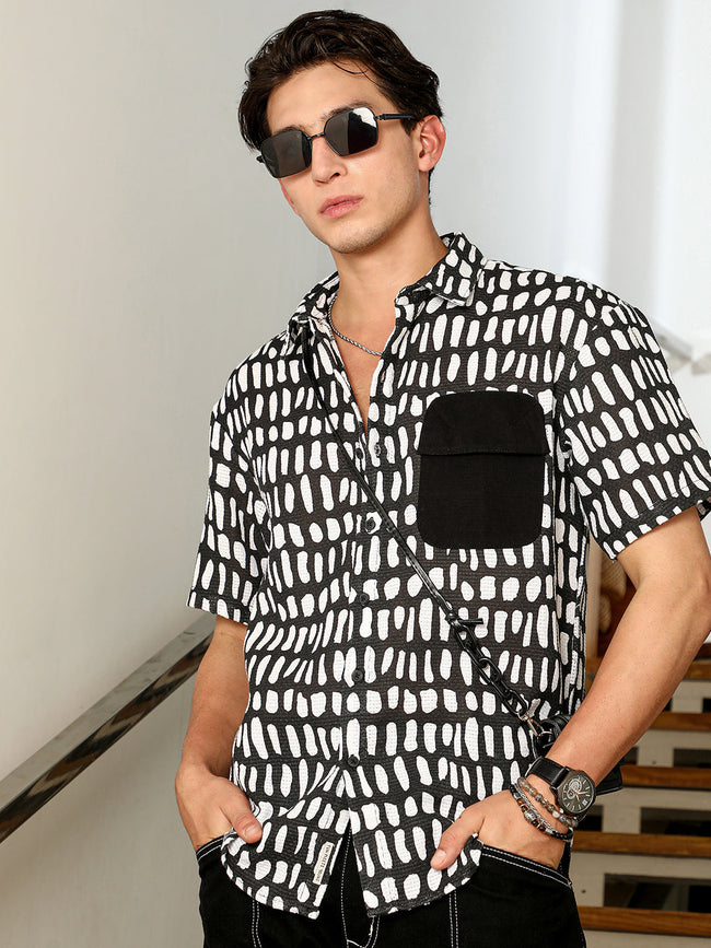 Men Cotton Blend Regular Abstract Shirt