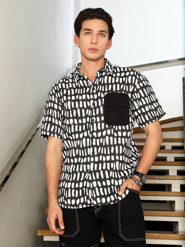 Men Cotton Blend Regular Abstract Shirt