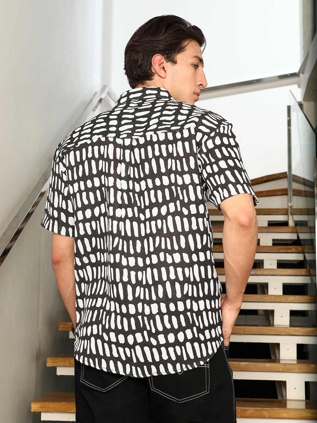 Men Cotton Blend Regular Abstract Shirt