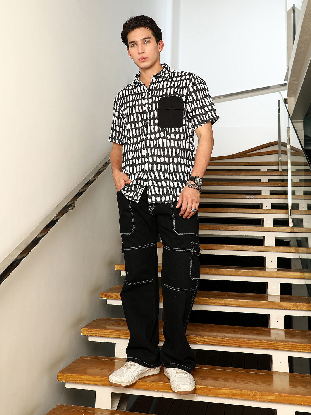 Men Cotton Blend Regular Abstract Shirt