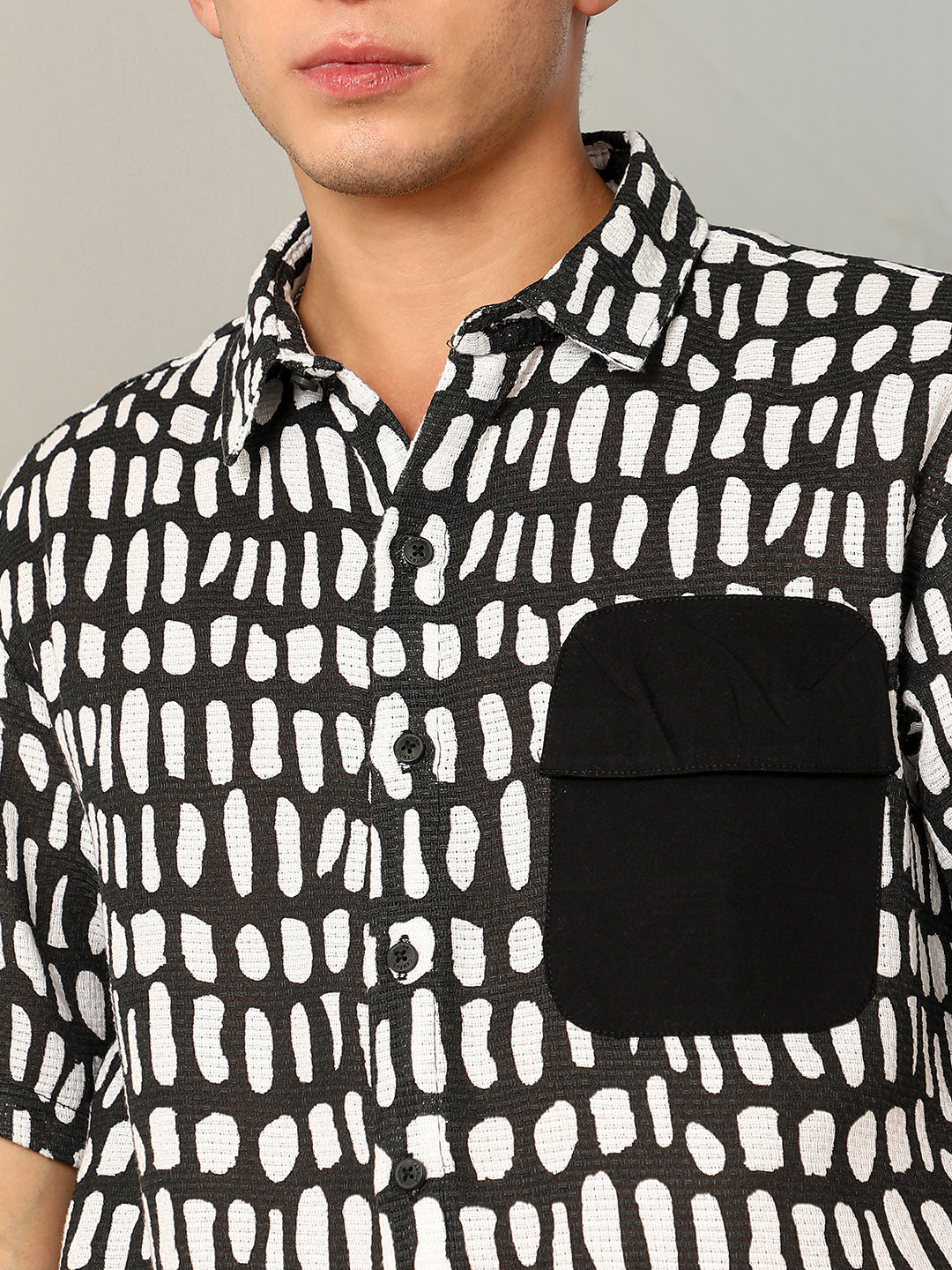 Men Cotton Blend Regular Abstract Shirt