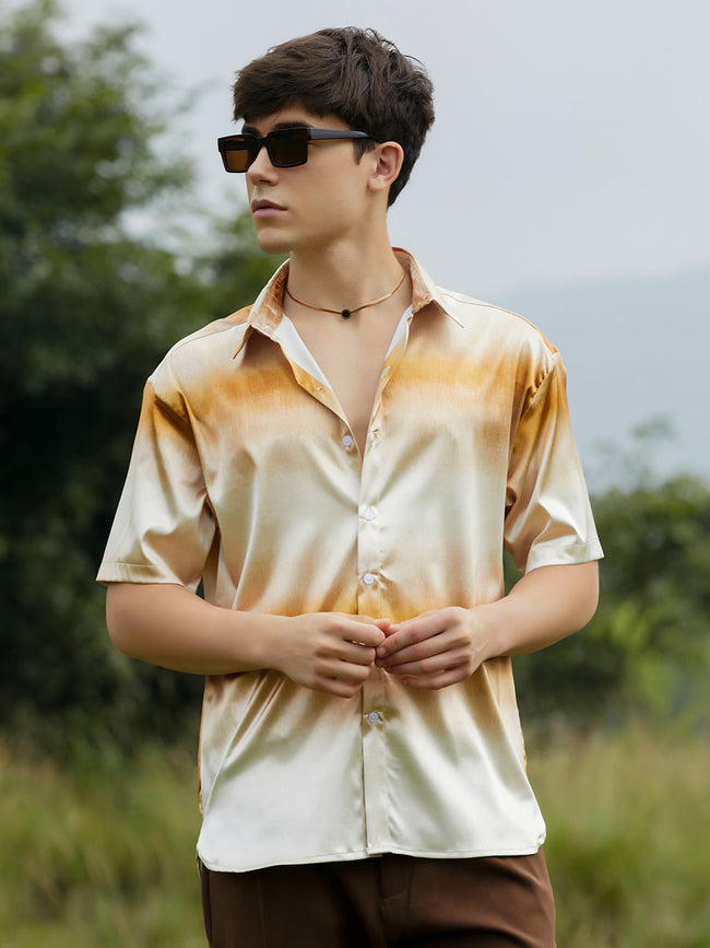 Men Saltbox Beige Ombre Sheen Oversized Shirt