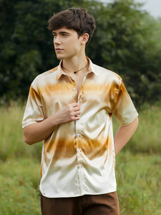 Men Saltbox Beige Ombre Sheen Oversized Shirt
