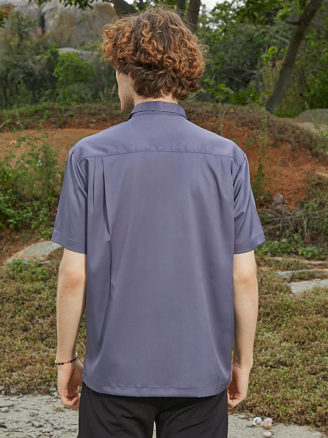 Men Moon Grey Satin Oversized Shirt