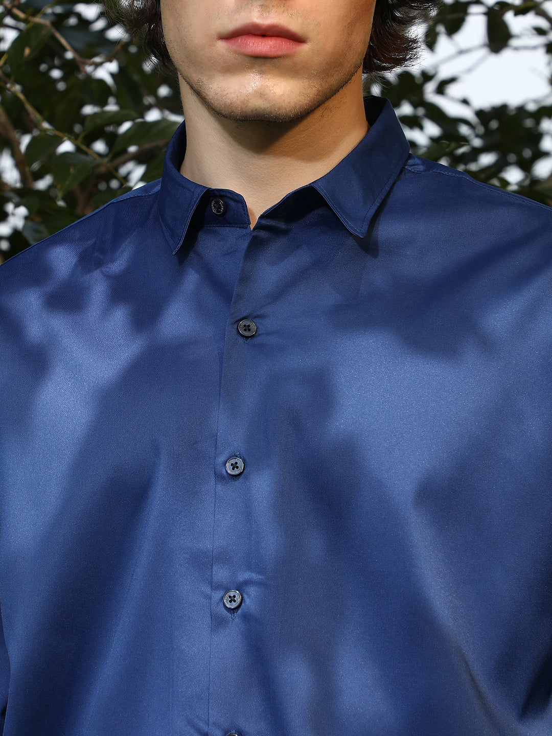 Men Admiral Blue Satin Oversized Shirt