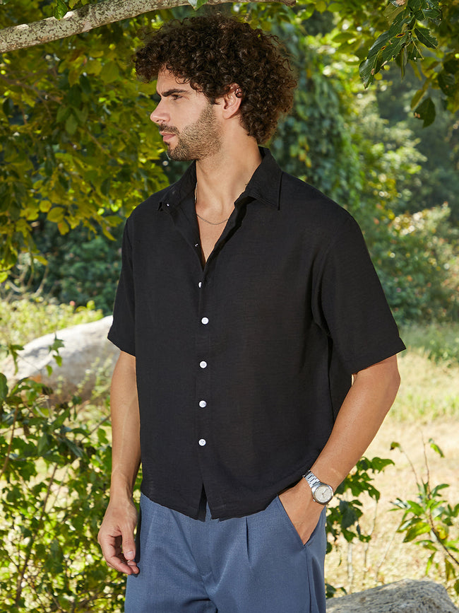Men Onyx Black Breezy Oversized Shirt