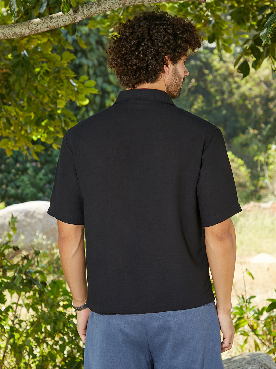 Men Onyx Black Breezy Oversized Shirt