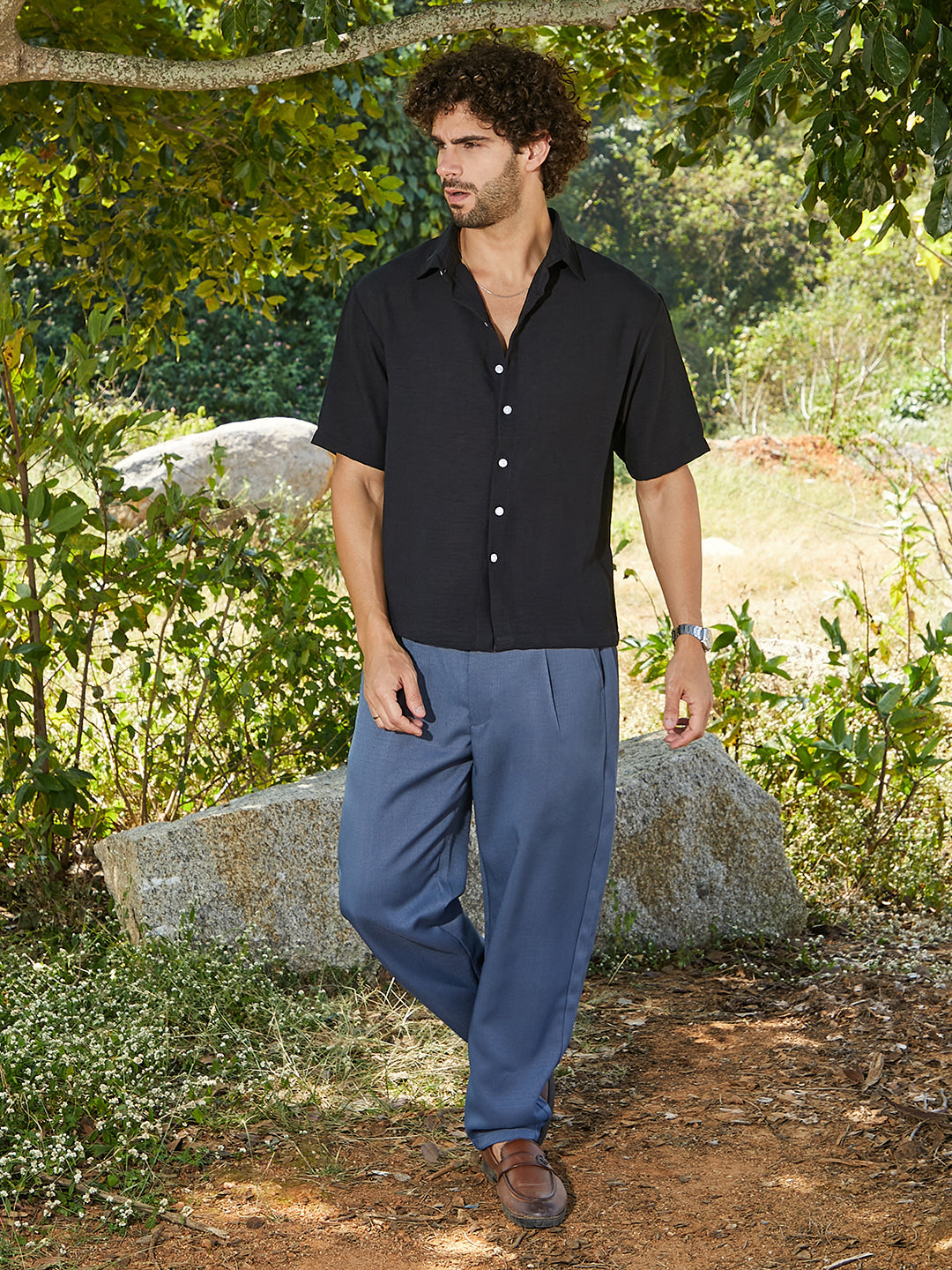 Men Onyx Black Breezy Oversized Shirt