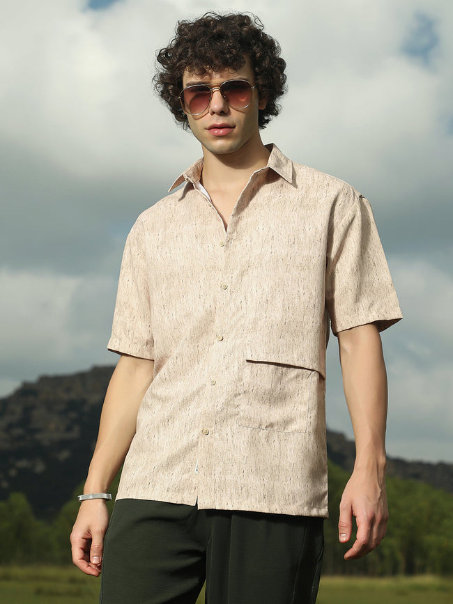 Men Sand Beige Speckled Oversized Shirt