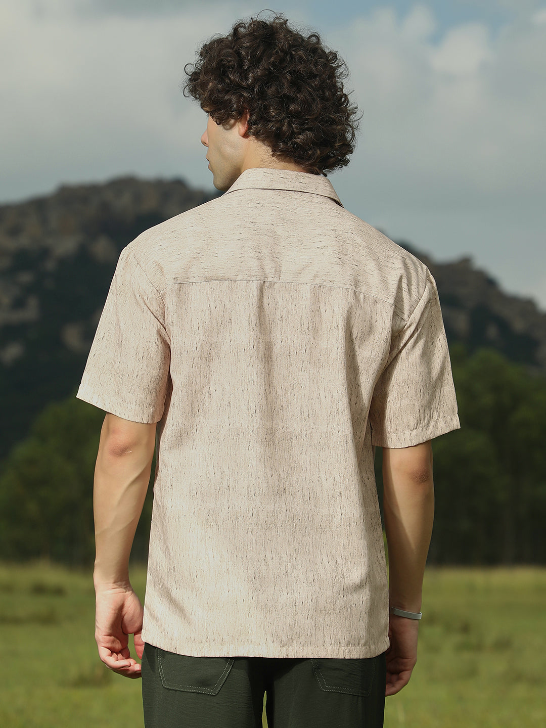 Men Sand Beige Speckled Oversized Shirt