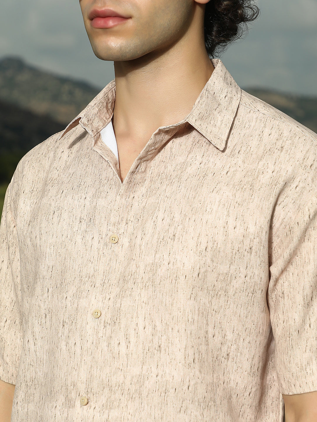 Men Sand Beige Speckled Oversized Shirt