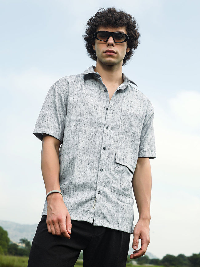 Men Coin Grey Speckled Flap Oversized Shirt