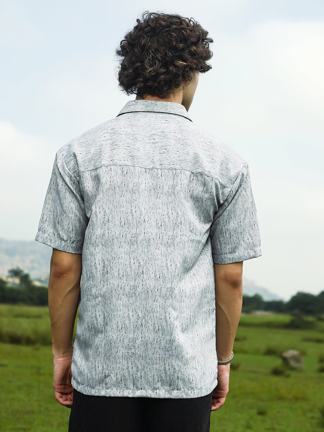 Men Coin Grey Speckled Flap Oversized Shirt