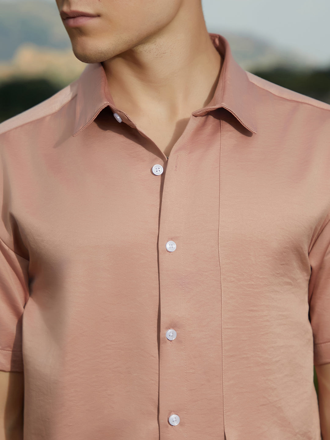 Men Blush Pink Solid Flap Oversized Shirt