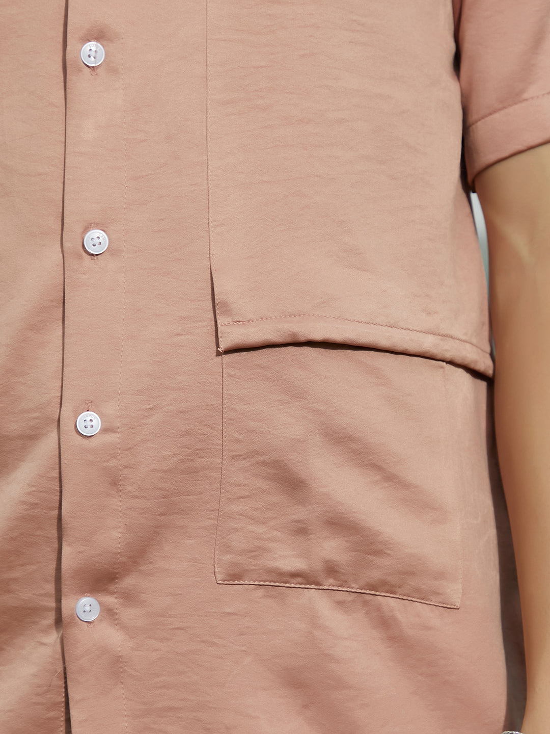 Men Blush Pink Solid Flap Oversized Shirt