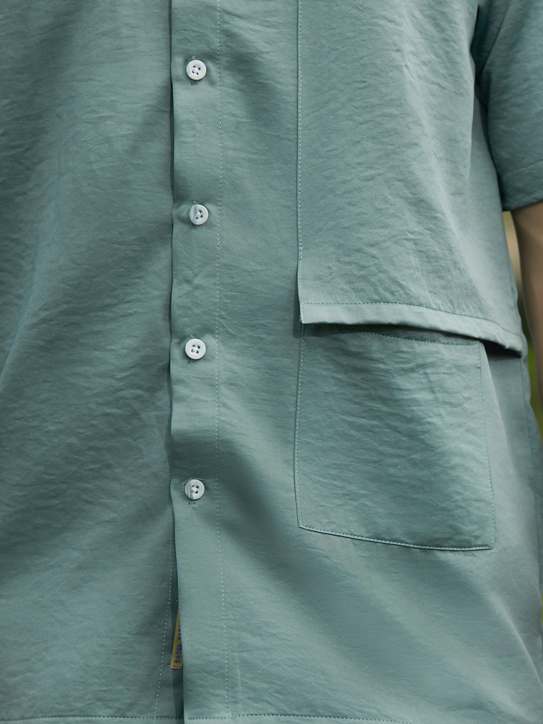 Men Sage Green Solid Flap Oversized Shirt