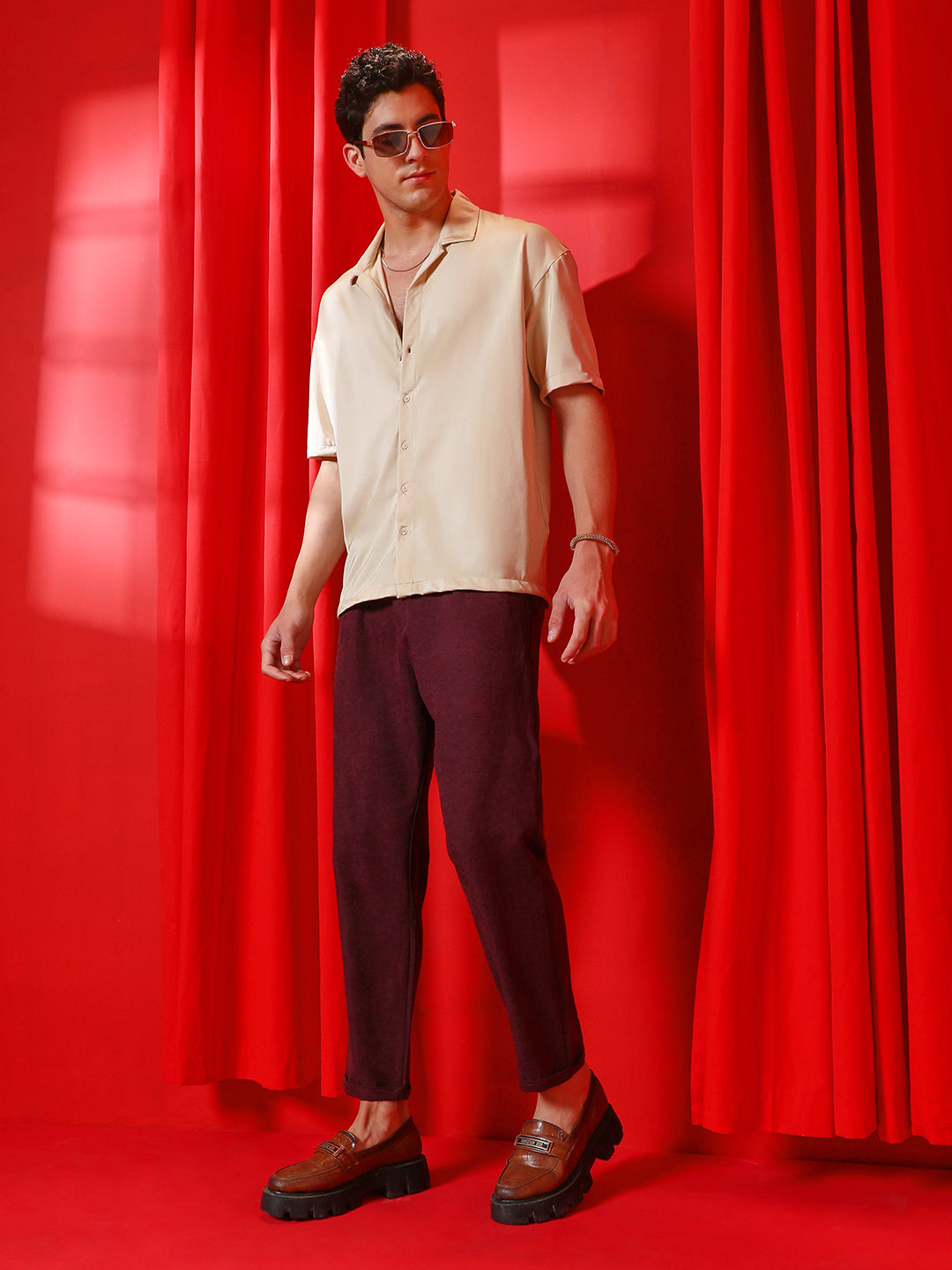 Men Champayne Gold Satin Oversized Shirt