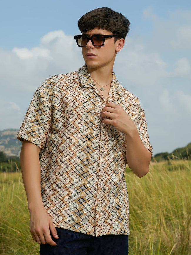 Men Multicolour Waveform Oversized Shirt