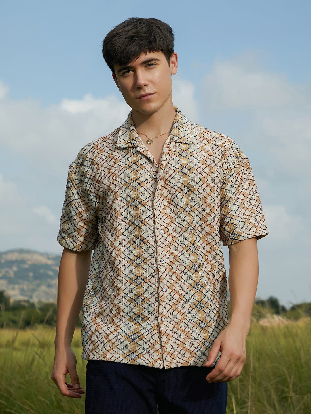 Men Multicolour Waveform Oversized Shirt