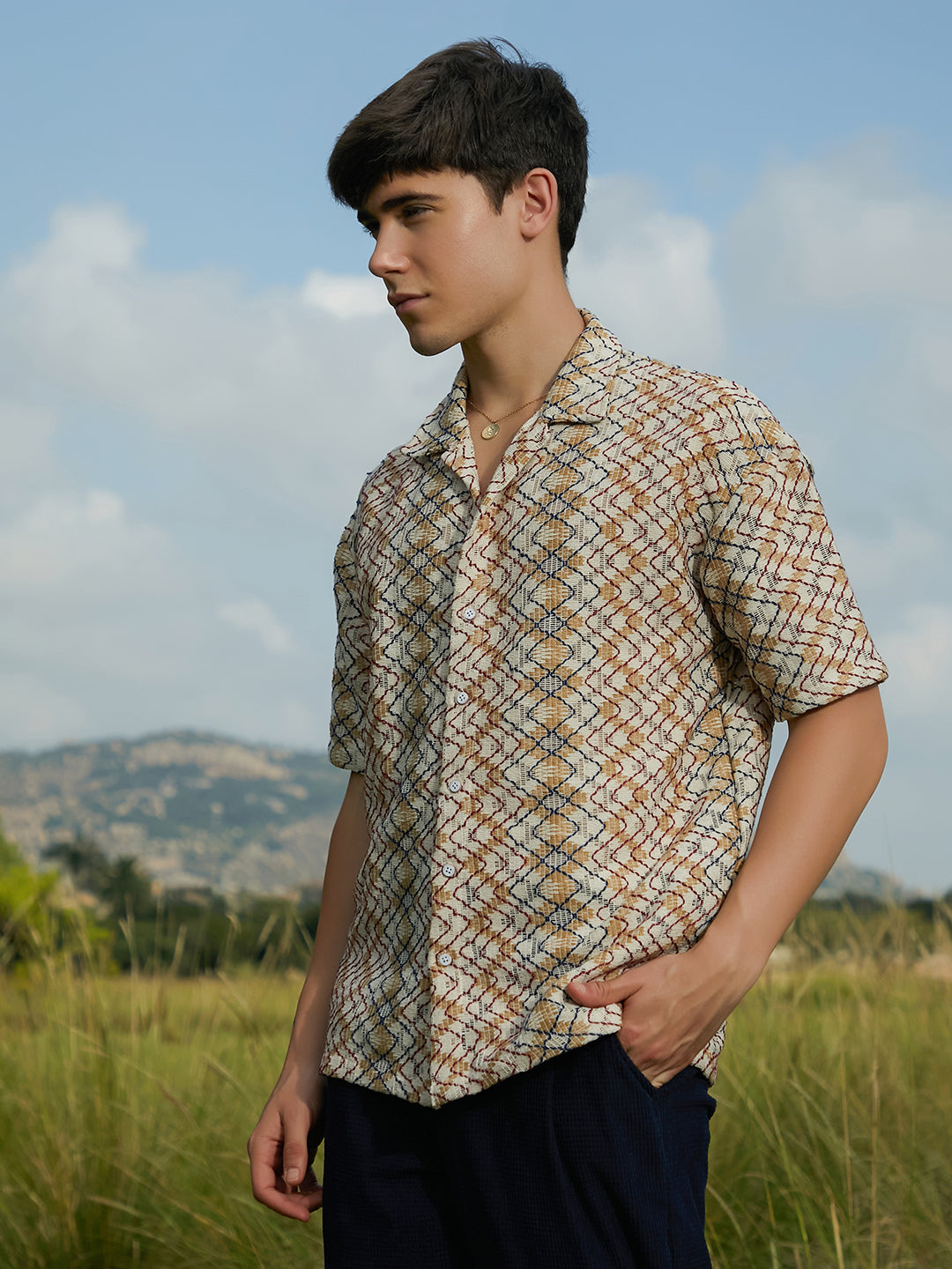 Men Multicolour Waveform Oversized Shirt
