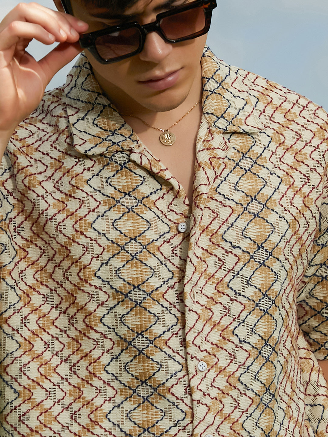 Men Multicolour Waveform Oversized Shirt