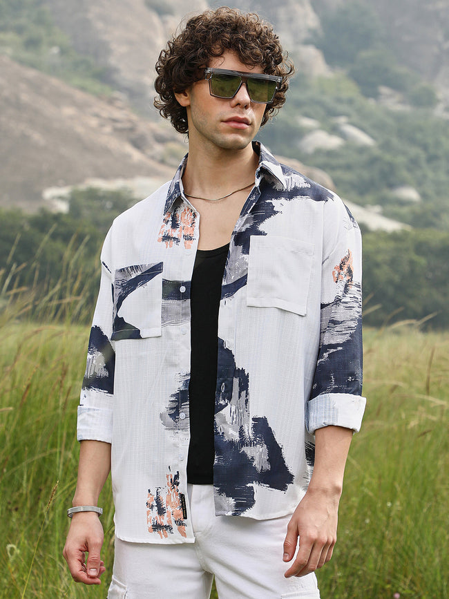 Men Man Made Fabric Oversized Printed Shirt