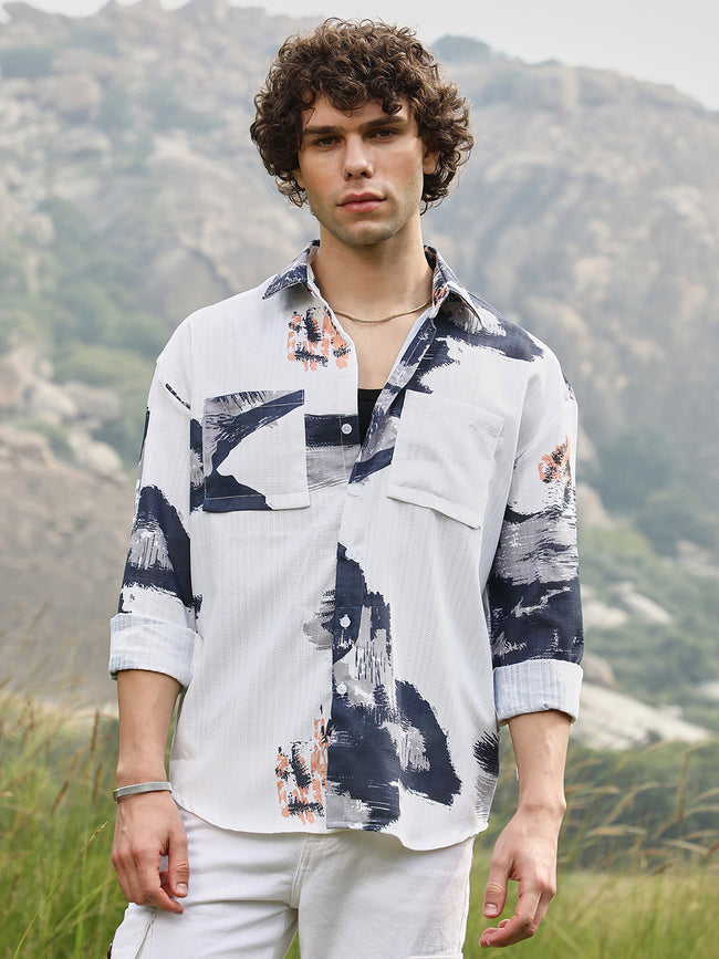 Men Man Made Fabric Oversized Printed Shirt