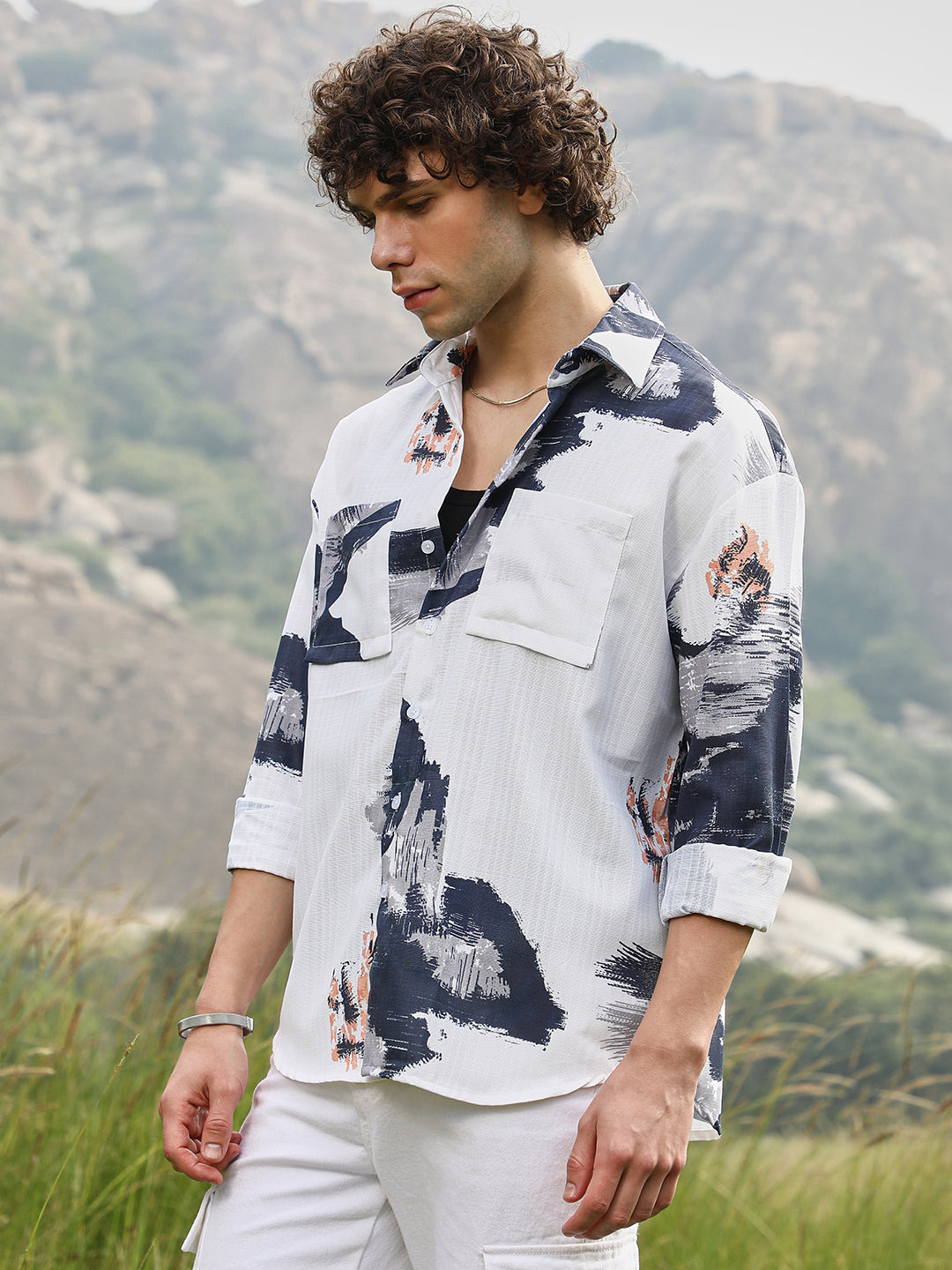 Men Man Made Fabric Oversized Printed Shirt