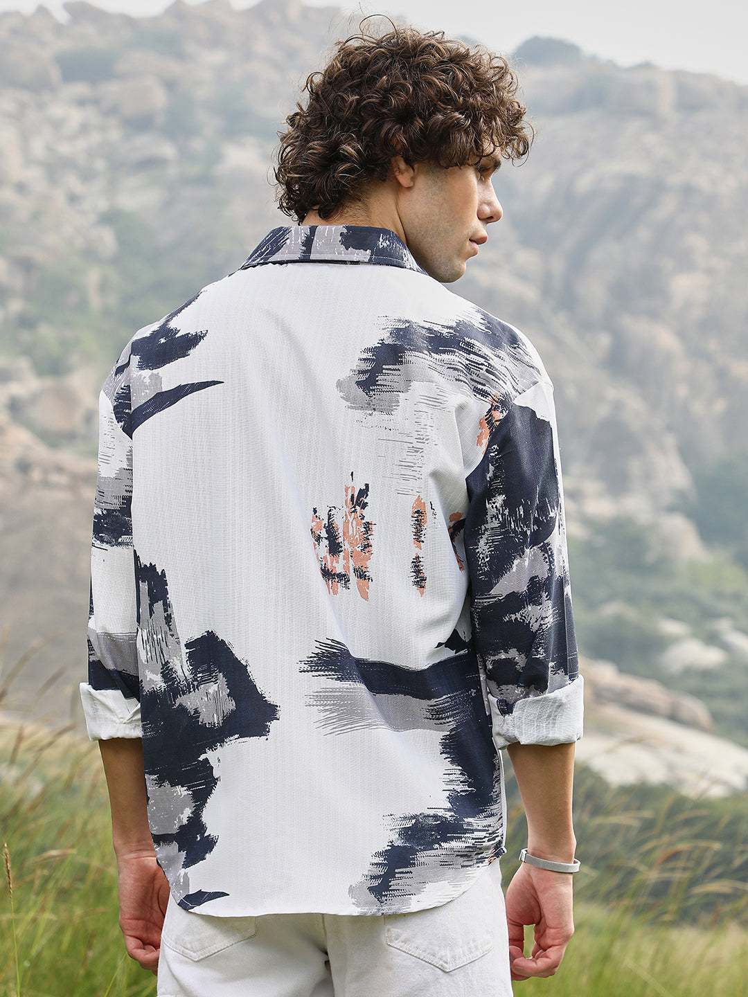 Men Man Made Fabric Oversized Printed Shirt