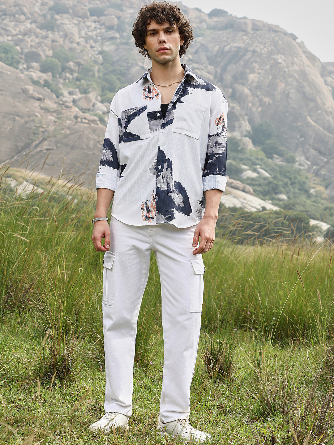Men Man Made Fabric Oversized Printed Shirt