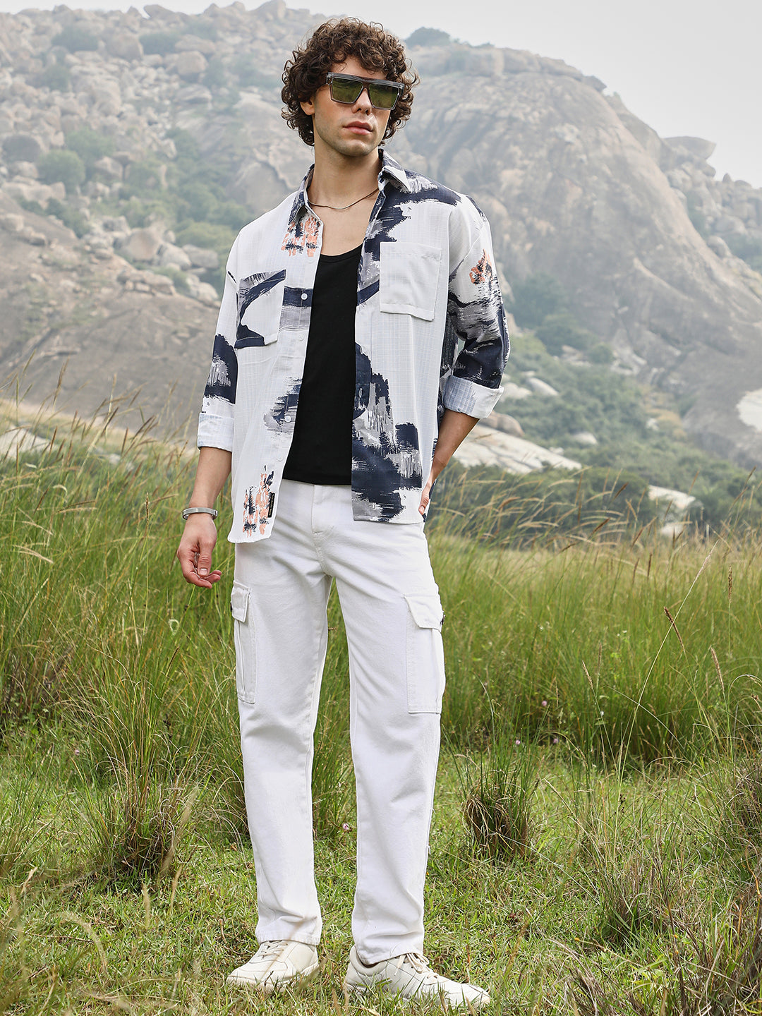 Men Man Made Fabric Oversized Printed Shirt
