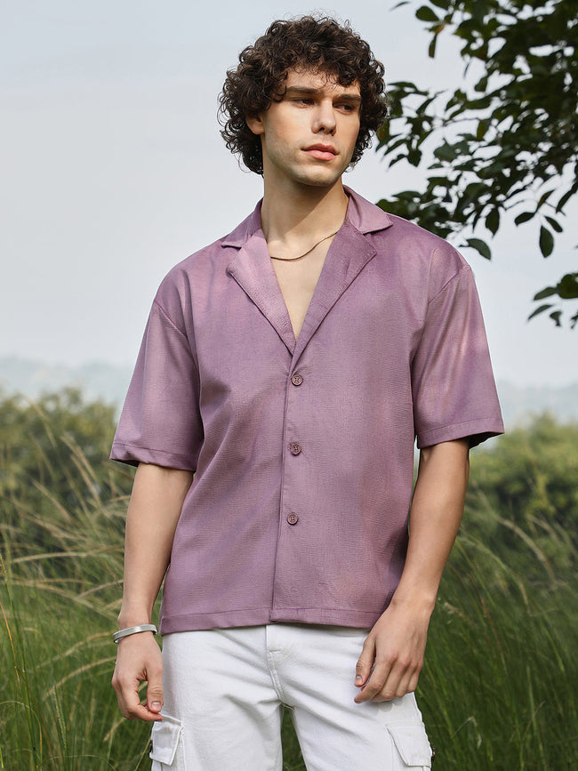Men Grape Purple Solid Resort Oversized Shirt