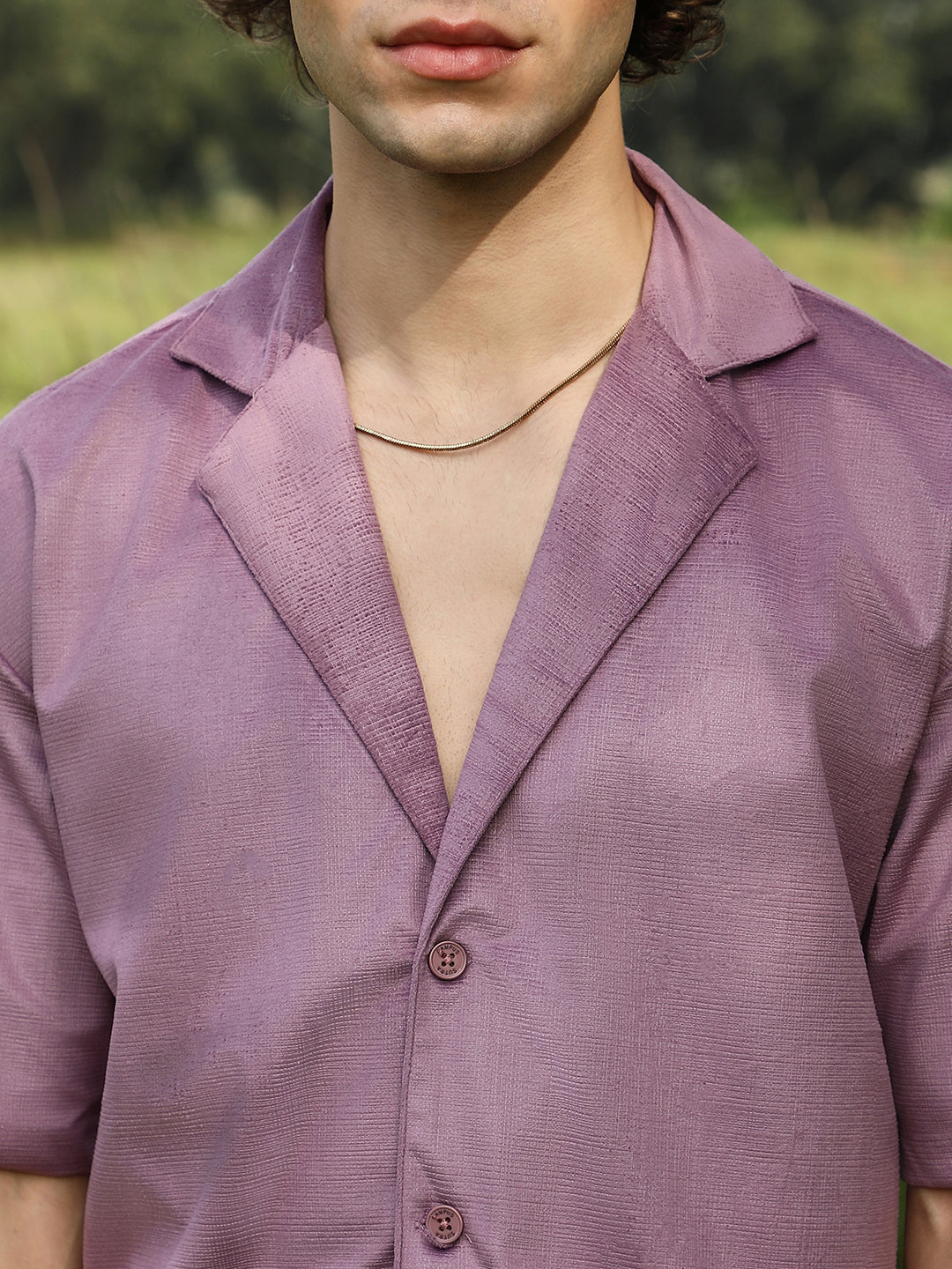 Men Grape Purple Solid Resort Oversized Shirt