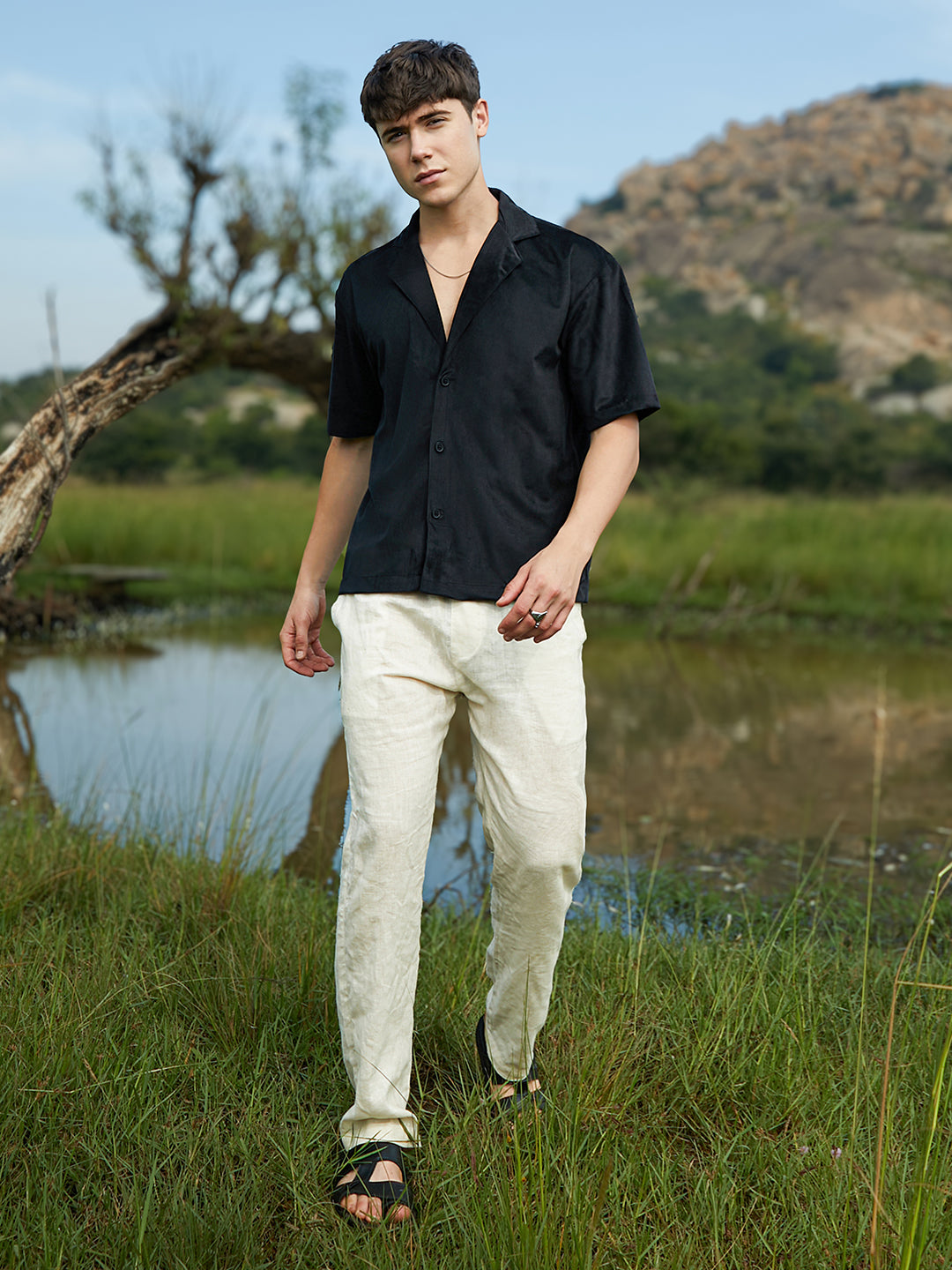 Men Onyx Black Solid Knit Shirt