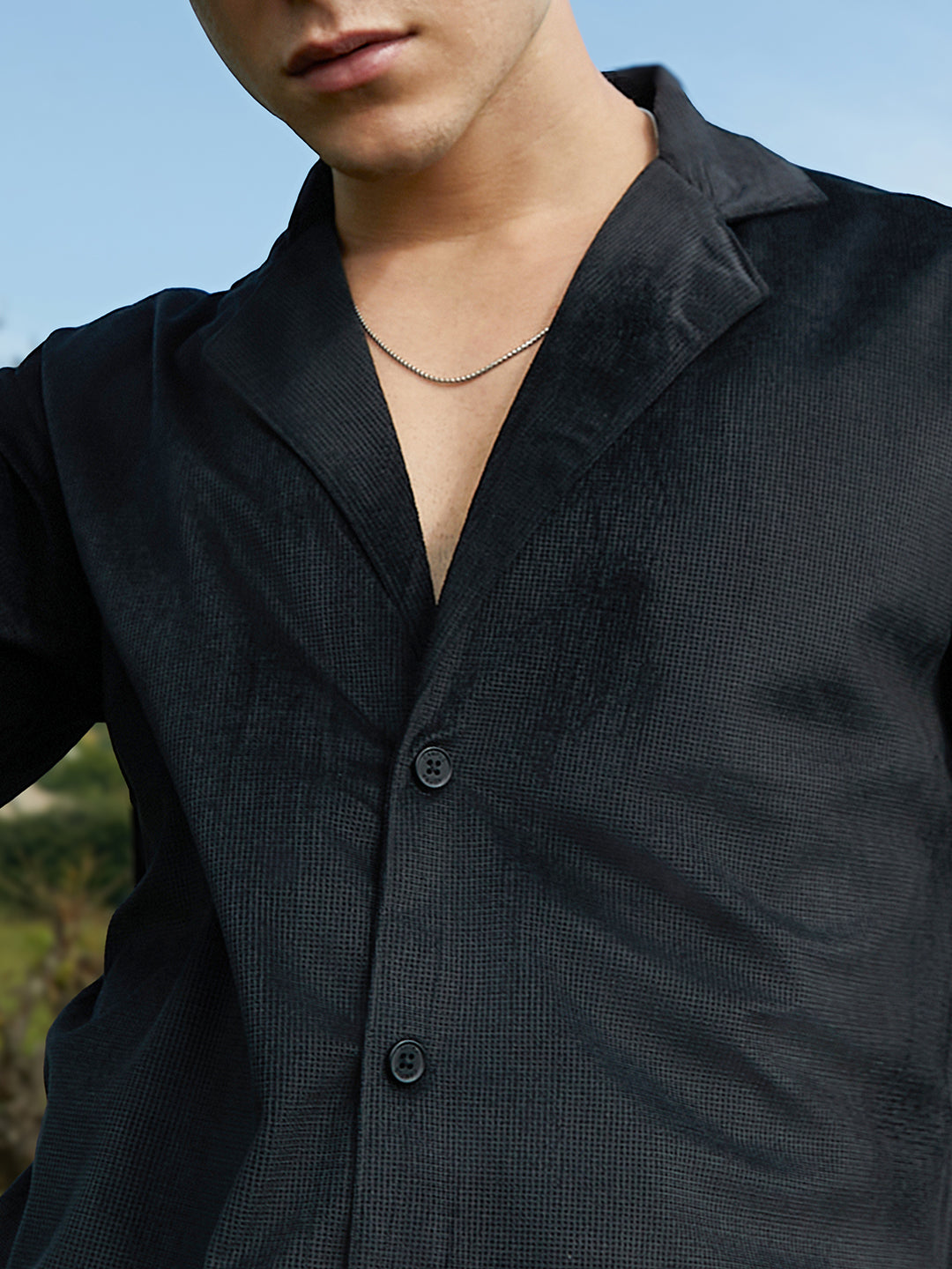 Men Onyx Black Solid Knit Shirt